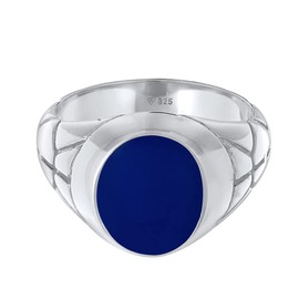 Kuzzoi 0609671521 Men's Signet Ring Oval Blue Enamel Solid 13 mm Wide in 925 Sterling Silver Ring Decorated Black Oxidised Ring for Men Ring Size 54 - 66, enamel
