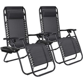 JUMMICO Zero Gravity Chair Patio Outdoor Adjustable Reclining Folding Chair Lawn Lounge Chair for Deck Beach Yard and Beach with Pillows Set of 2 (Black)