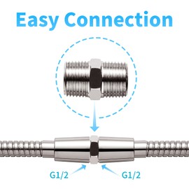 OFFO Shower Hose Connector, 2 PCS G1/2 Inch Solid Stainless Steel Shower Hose Extension Fitting Make Extra Long Shower Hose, Silver