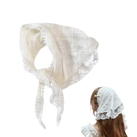 [EZ PEACH] Vintage Triangle Adult Summer Thin Rectangle Neckerchief Floral Drape Fringe Triangle Scarf Hairband Lace Wrap Headband Sweet Girls Lace Bandana Outdoor Camping Photography Lace Triangle