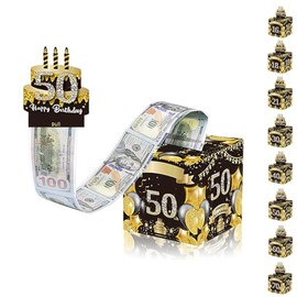 Black Gold Happy 50th Birthday Money Box for Cash Gift, Pull Surprise Money Gift Box for Women Men 50 Years Old Birthday Presents,Birthday Gift Money Box Money Presentation Box for Cash Gifts Birthday