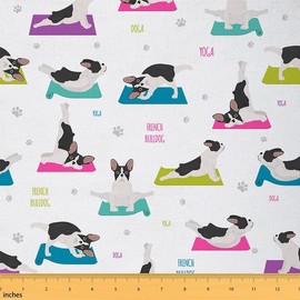 Feelyou Cute French Bulldog Yoga Upholstery Fabric for Chairs, Dog Lovers' Decorative Fabric for Home DIY Projects, Outdoor Use, 2 Yards, Pink Purple