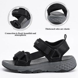 Queday Sandalias deportivas negras para mujer, para senderismo al aire libre, con soporte para el arco, cómodas zapatillas de playa deportivas para viajes, caminatas, trekking y acampadas, talla 38