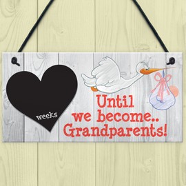 RED OCEAN Weeks Until We Become Grandparents Chalkboard Hanging Plaque Sign Mum Dad Gift