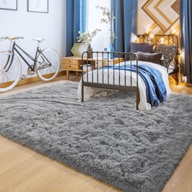 YJ.GWL Area Rugs 9x12 Feet for Living Room, Ultra Soft Fluffy Grey Bedroom Rug, Large Non-Slip Comfy Shag Carpet Nursery Playroom Rug, Indoor Modern Fuzzy Rug for Kids Girls Room Home Decor