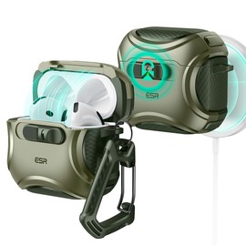 ESR for AirPods 4 Case (HaloLock), Compatible with AirPods 4 Generation Case (2024) (USB-C), Compatible with MagSafe, Drop-Proof Lock, Easy Open, Cyber Series, Army Green