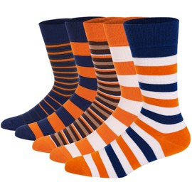 AUSROYCE - Calcetines de vestir para hombre, a rayas, calcetines coloridos para hombre, calcetines a rayas, Naranja, Medium