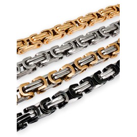 Fly Style Byzantine Chain, 6 mm, Stainless Steel Curb Chain, Men's Necklace, Women's Bracelet, Stainless Steel, Silver / black