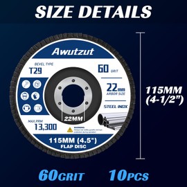 Serrated Disc 115 mm Grain 60 Slat Discs for Angle Grinder Metal Wood Pack of 10 T29 Abrasive Mop Discs