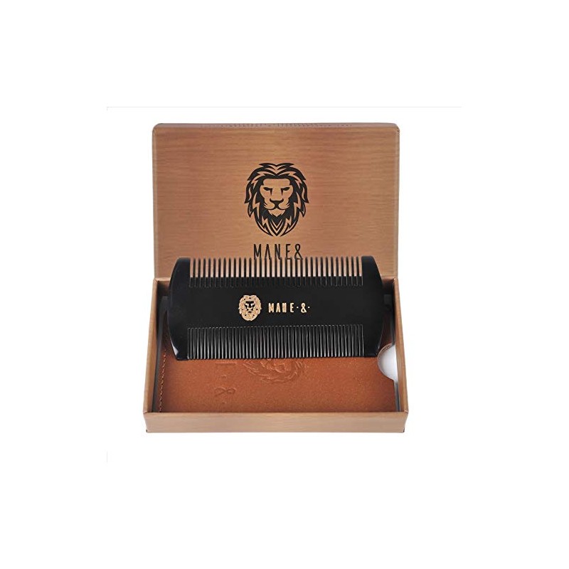 Premium 100% Oxhorn Dual-Action Beard Comb with Genuine Leather Case