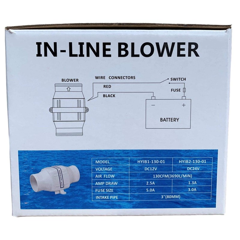 Oasis Marine 3 inch 12V Electric in-Line Bilge Boat Air