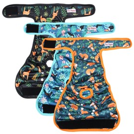 Fuz Bigaza Washable Dog Diapers (3 Pack), Reusable Dog Diapers for Doggie Heat Period, Reusable Doggie Diaper for Female Dogs (Giraffe, Tucan, Fox, X-Large)