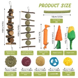 OldPAPA 21 Piece Rabbit Toys Set, Hamster Chew Toys, Chewable Apple Wood and Timothy Hay Sticks, Boredom Breakers and Teeth Caring for Rabbits, Chinchillas, Guinea Pigs, and Small Animals Teething