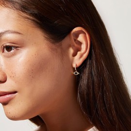 8YEARS 18K Gold Plated Dangle Hoop Earrings for Women Girls, Gold CZ Paved Huggie Hoops With Star Moon Teardrop Charms, Small Hoop Earrings With Heart Evil Eye Star Sun Charms, Cubic Zirconia