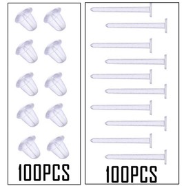 Stuppendux 100Pairs 16G 1.2mm Unisex Plastic Silicone Clear Anti-Allergic Anti-inflammatory Rods Ear Sticks Ear Needles Earring Plugs Flat Needle Studs Set