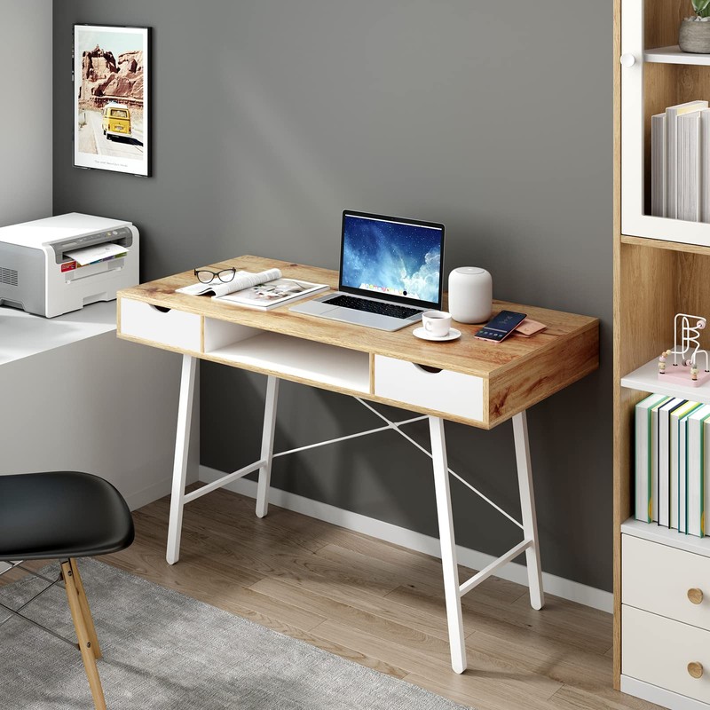 soges Mid Century Desk with Drawers, 47 inches Writing Study