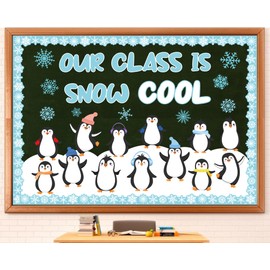 Winter Bulletin Board Decoration Set Winter Holiday Classroom Decorations Penguin Paper Cutouts Blackboard Border Christmas Bulletin Board for Xmas Holiday School Wall Door Decoration