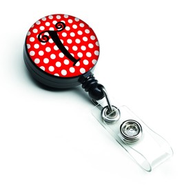 Caroline's Treasures Monogram, Initial T Red Black Polka Dots Retractable Badge Reel, Multicolor (CJ1012-TBR)