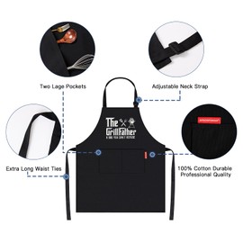 APRONPANDA The Grill Father - BBQ Cooking Apron for Men, Funny Kitchen Apron with Pockets, Christmas Gifts for Men, Husband, Dad, Grandad Birthday Gifts