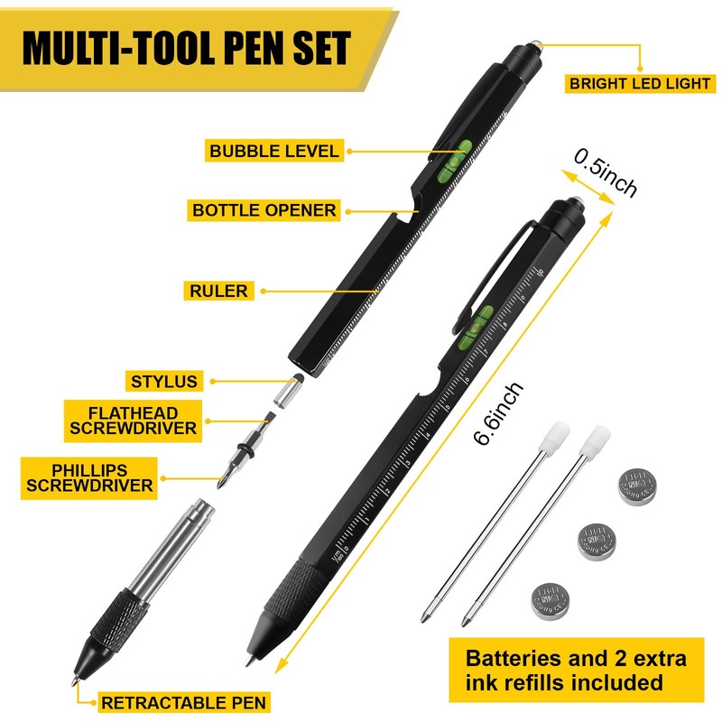 Gifts for Men, 9 in 1 Multitool Pen Set, Cool