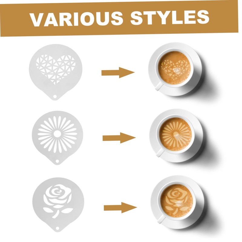 COLLBATH 3pcs Coffee Latte Art Stencils Reusable Molds for Decorating