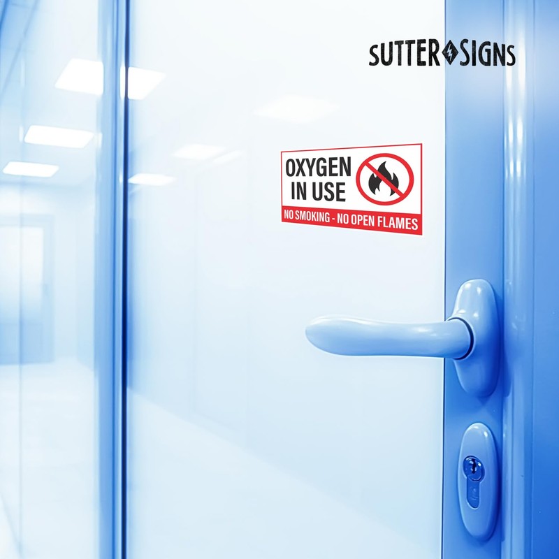 Oxygen in Use No Smoking No Open Flames Stickers, Weatherproof