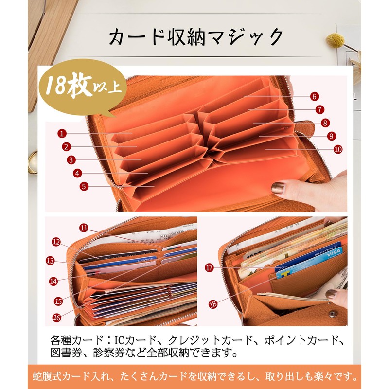 Multi-functional Wallet, Cowhide, Receipts, Clean Long Wallet, Women's, 18 Cards,