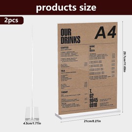 Pack of 2 A4 Stands, A4 Table Stand, A4 Acrylic Stand, Menu Card Holder, Postcard Stand, Menu Holder, Advertising Stand, Transparent Acrylic Table Stand for Office, Restaurants, Menu