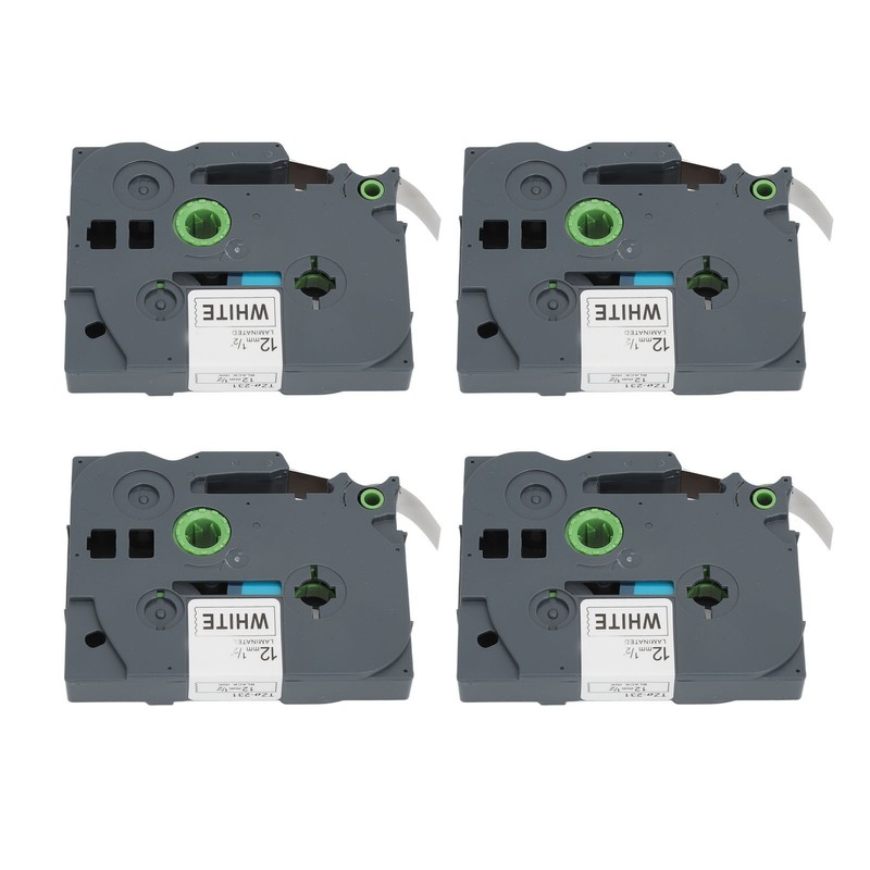 4Pcs Label Tape 12mm Waterproof Black On White Label Maker