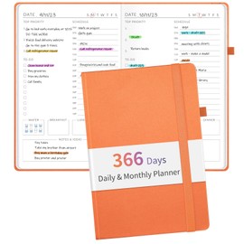366 Days 2024 Planner 366 Days, Forvencer Daily Weekly and Monthly Planner 2024-2025 Academic Year, Durable Hardcover Agenda Planner for Work, School, Home, Start Anytime, A5(5.8'' x 8.3''), Orange