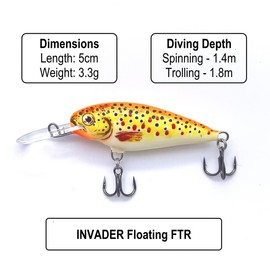 EVERBAY DORADO Wobbler Fishing Lure-Hard Crankbait-Fishing Tackle, Topwater Life-Like Swimbait for Perch Pike Zander Trout Salmon Catfish Chub Barbel Trolling in Freshwater, Floating - INVADER 5cm FTR