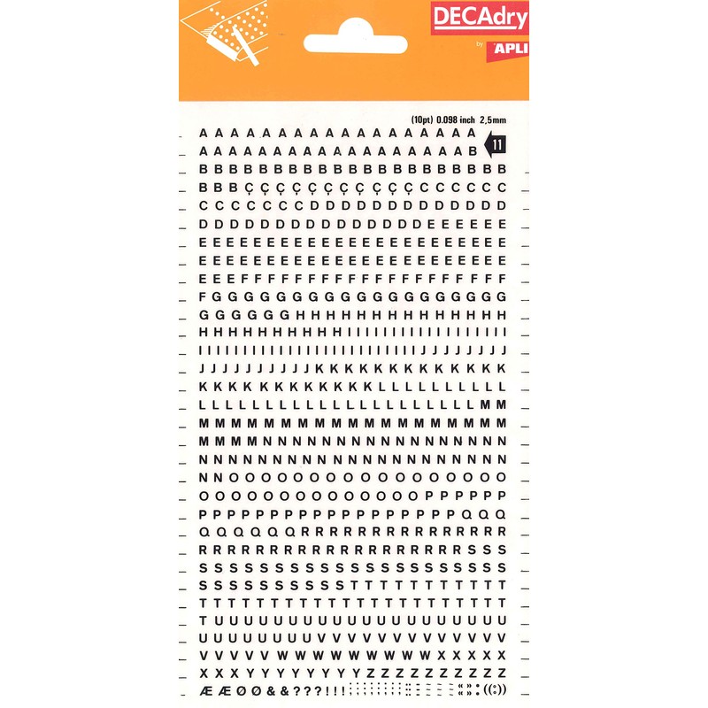 Black Transferable Letters and Numbers Letters 2,5 mm Black