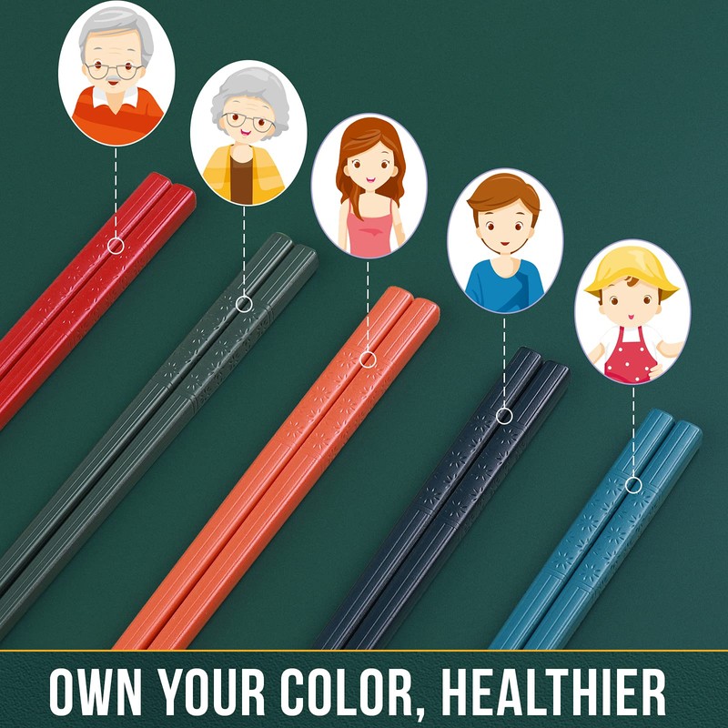 Chopsticks, GLAMFIELDS 5 Pairs Premium Reusable Multicolour Chopsticks for Sushi