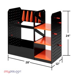 Play Platoon Storage Rack for Nerf Gun Storage & Nerf Accessories, Sturdy Wood Construction, Dart Holder & 6 Toy Gun Holder for Wall with Pegboard Wall Organizer - Includes 20 Pegs