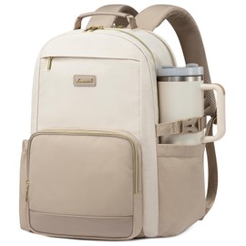 LOVEVOOK Laptop Backpack for Women with Pouch Pocket for Large Capacity Cup,15.6 Inch Laptop Computer Bag Travel Backpack Purse,Waterproof Work Business Backpack College Teacher Bags,Beige-Khaki