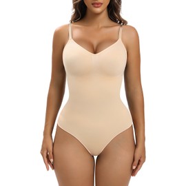 YIANNA Sculpting Bodysuit for Women Tummy Control Seamless Shapewear Body Shaper Tank Top,YA5213-Beige-S/M
