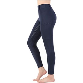Women Equestrian Breeches Riding Tights Pockets,Women Training Breeches Pants with Silicone （Navy,2XL）