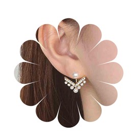 Yheakne Boho Crystal Pearl Ear Jacket Earrings CZ Pearl Chevron Earrings Gold V Shape Earrings Vintage Geometric V Arrow Earrings Jewellery for Women and Girls (Gold), Crystal