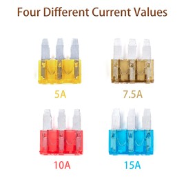 SINBRLAI Micro3 Fuse, 5 Amp, 7.5 Amp, 10 Amp, 15 Amp Fuse, Applicable to The Maintenance, Replacement of Car(24PCS)