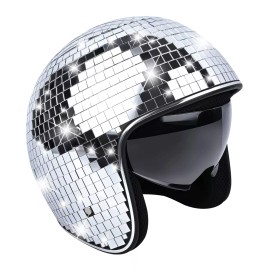 Yoiemivy Disco Helmet with Retractable Visor Glitter Mirror Glass Punk Costume Hat for...