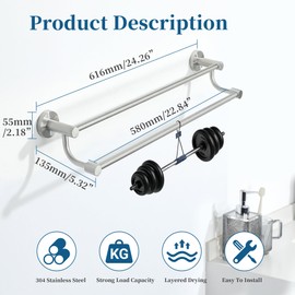 Alise Double Towel Bars,24 Inch Towel Rack for Bathroom, Wall Mount Towel Holder, Quick Drying Towel Hanger SUS304 Stainless Steel Towel Rail, Brushed Nickel, GOY4600-LS