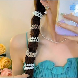 Blue Telephone Cord Hair Ties 4PCS, Thick Elastic Spiral Hair Ties for Women Girls, No Crease Ponytail Holders, Strong Hold Hair Accessories