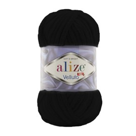 Alize 5 x 100 g Velluto Wool 500 g Super Bulky Chenille Yarn, Cuddly Soft 100 g, Pillow Baby Blanket etc. (Black 60)