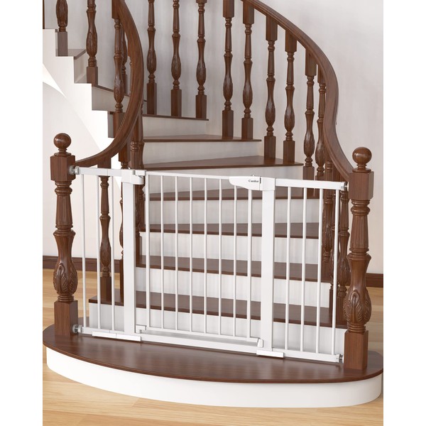 Mom's Choice Awards Winner-Cumbor 29.7"-51.5" Baby Gate Extra Wide, Safety Dog Gate for Stairs, Easy Walk Thru Auto Close Pet Gates for The House, Doorways, Child Gate Includes 4 Wall Cups,White
