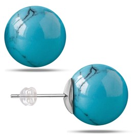 Natural Turquoise Earrings for Women, Gemstone Post Stud Earrings, 8mm Handmade Natural Stone Earrings Studs for Girls(Turquoise)