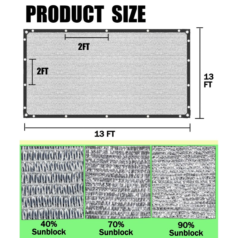 70% Aluminum Shade Cloth 13 FT x 13 FT, Durable