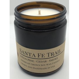 Prairie Fire Candles Scented Soy Wax Candle (8.0 oz) 50-60 Hour Burn Time, Cotton Wick, Amber Glass Jar, Grown and Made in USA - Santa Fe Trail