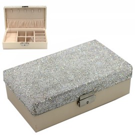 Bestbling bling Jewelry Case Box Storage for Women - Portable Leather Jewelry Organizer Box for Necklace Earrings Ring Bracelet- Gifts for Teen, Girls, Moms and Daughters (Silver)