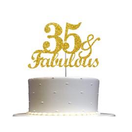 35 & Fabulous decoración para tartas con purpurina dorada, ideas de decoración para fiestas de cumpleaños 35, calidad premium, resistente purpurina de doble cara, palo de acrílico. Fabricado en Estados Unidos (35)