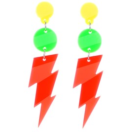 Tyqour 80s 90s Neon Earrings for Women Colorful Acrylic Drop Earrings Retro Hollow Lightning Bolt Earrings Neon Accessories for 80's Outfit Glow Party Earrings(Orange)